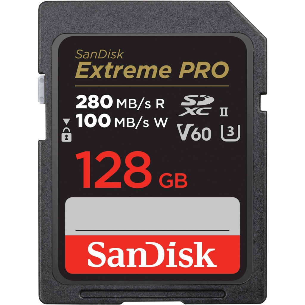 CARTE SD 128GB SANDISK EXTREME PRO Read : 280 MB/S - Write : 100MB/S