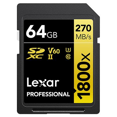 CARTE SD 64GB LEXAR 1800x  UHS-II V60  READ 270MB/s  -  WRITE 180MB/s