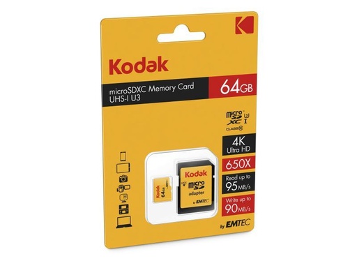 CARTE MICRO SD 64Gb KODAK+Adaptateur UHS-I U3 95MB/s