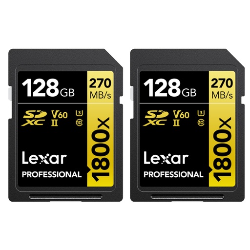 CARTE SD 128GB LEXAR Professional V60 1800x 270MB/s DUO Pack 